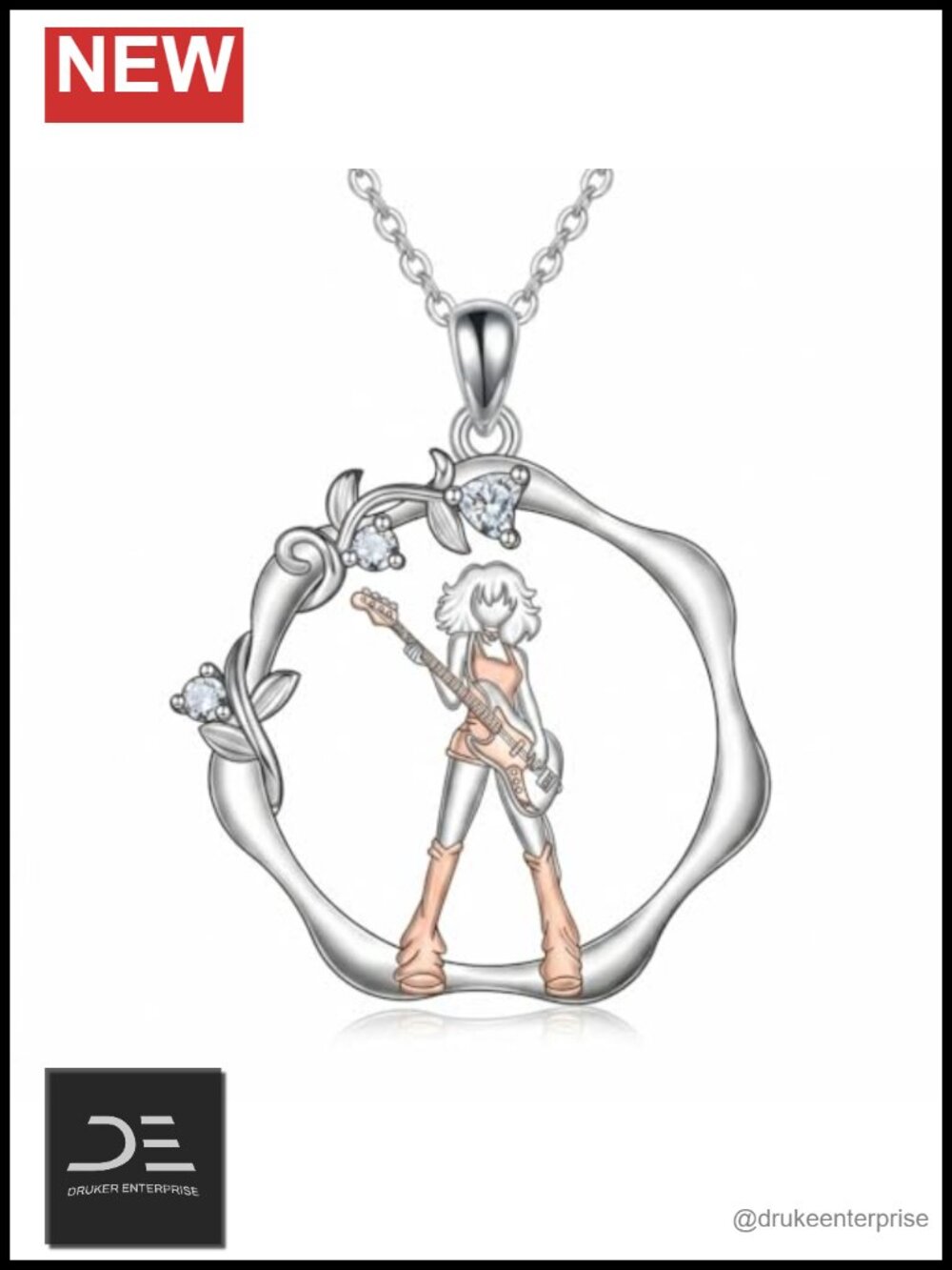 925 Sterling Silver Guitar Pendant Necklace Music Jewelry Gift Women